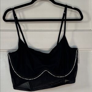 NWT Black Mesh Bralette Top with Rhinestone Trim